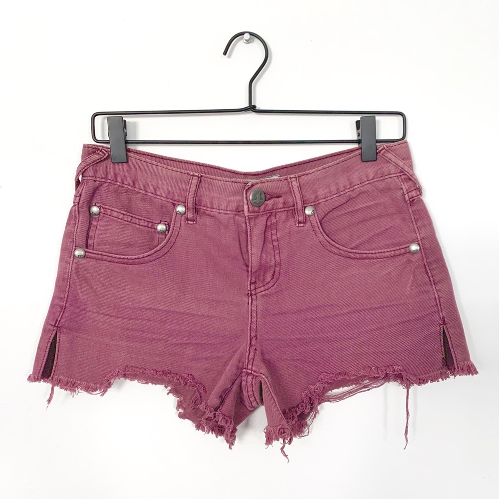 FREE PEOPLE Maroon Burgundy‎ Cutoff Shorts